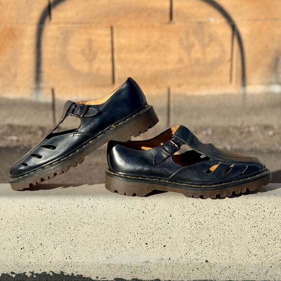 Vintage Made in England Dr. Martens Polley Mica Cut Out Mary Janes Size 7 - Picture 9 of 11